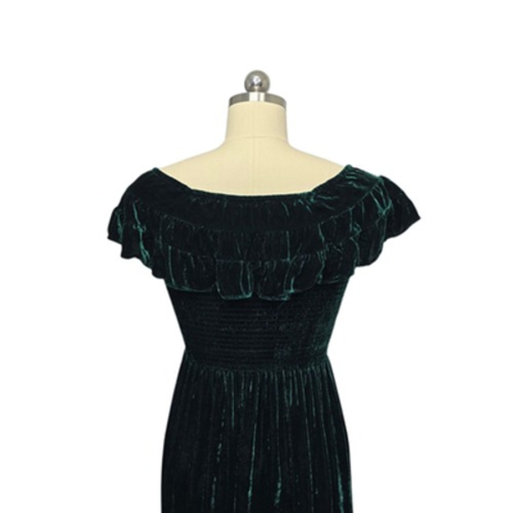 Hill House Home Dress Womens XS Green‎ The Nap Dress Velvet Ruffle Smocked Midi - Picture 8 of 13